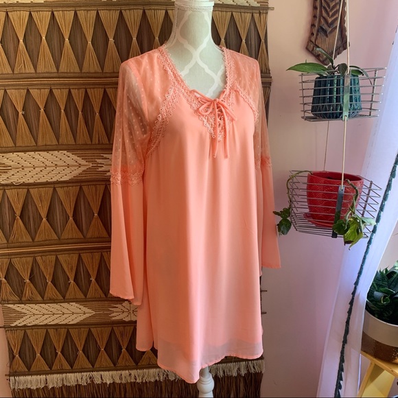 BNWT Beautiful Peach Beachy Boho Babydoll Dress - Picture 1 of 16